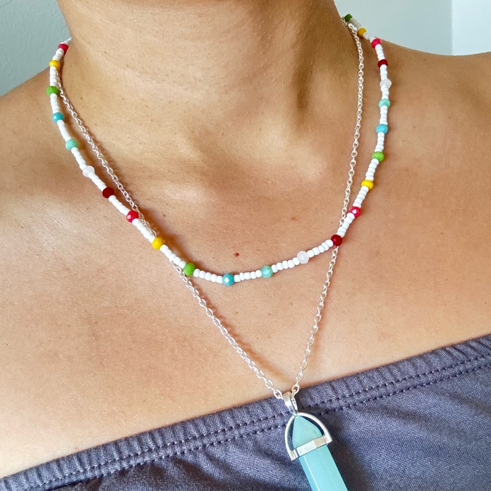 Colorful Beaded Necklace with Silver Pendant